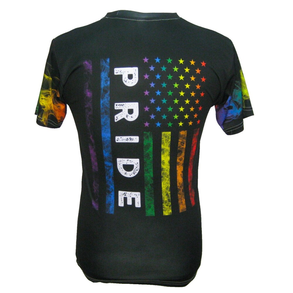 GAY PRIDE LGBTQ Men's Size Small Black Short Sleeve T-Shirt Graphic Rainbow Top